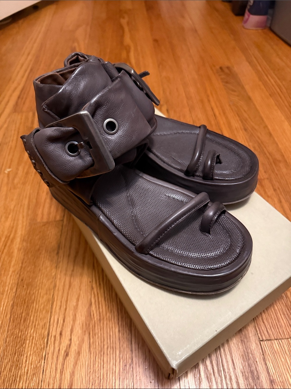 A.S.98 Art Smoke Leather Platform Sandals Size 38 7.5 8